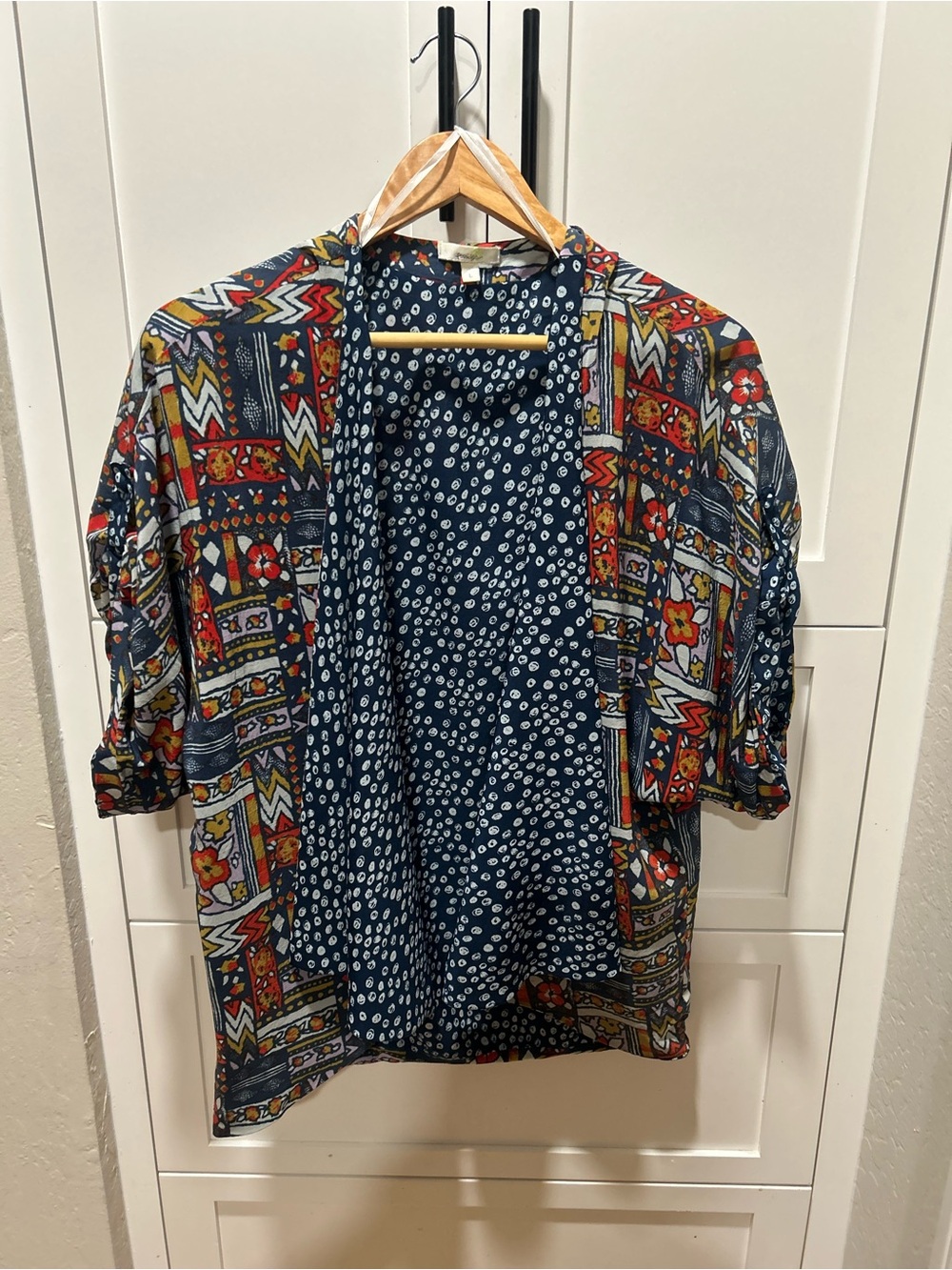 Anthropologie Navy Blue Multicolor Patterned Kimono